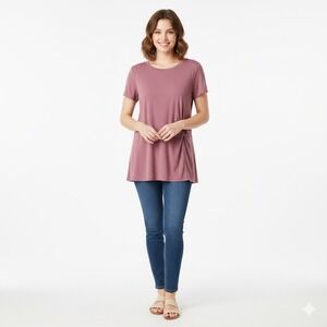 Simply Vera Vera Wang Shirt Women Large Mauve Tunic Top Knot Short Sleeve Casual